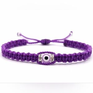 Evil eye bracelet, purple string, evil eye wristband, braided bracelet, charm